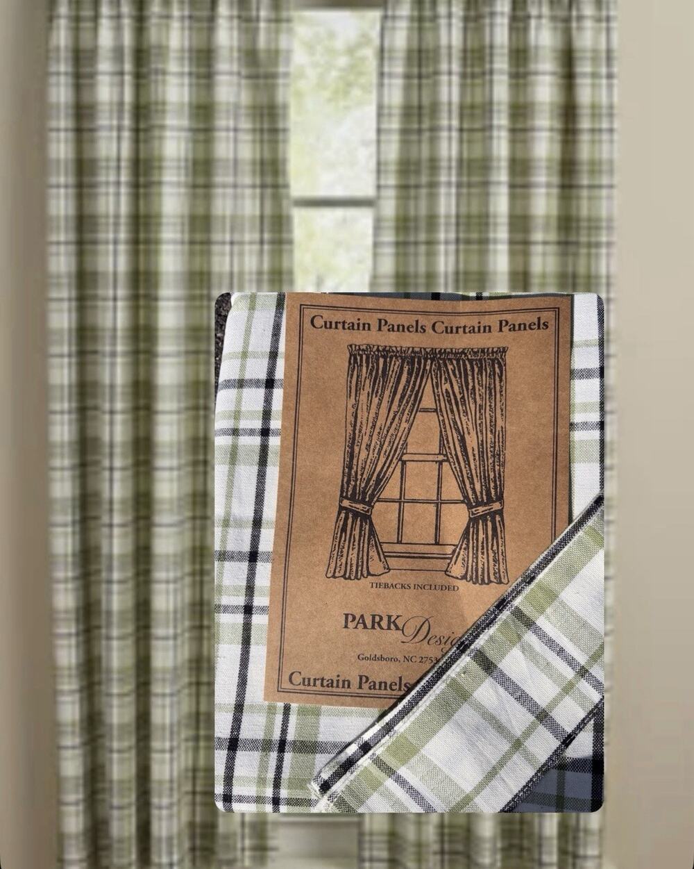 Park Designs New Time In A Garden Panel Curtains 72X63 Cotton W/tie Back Set